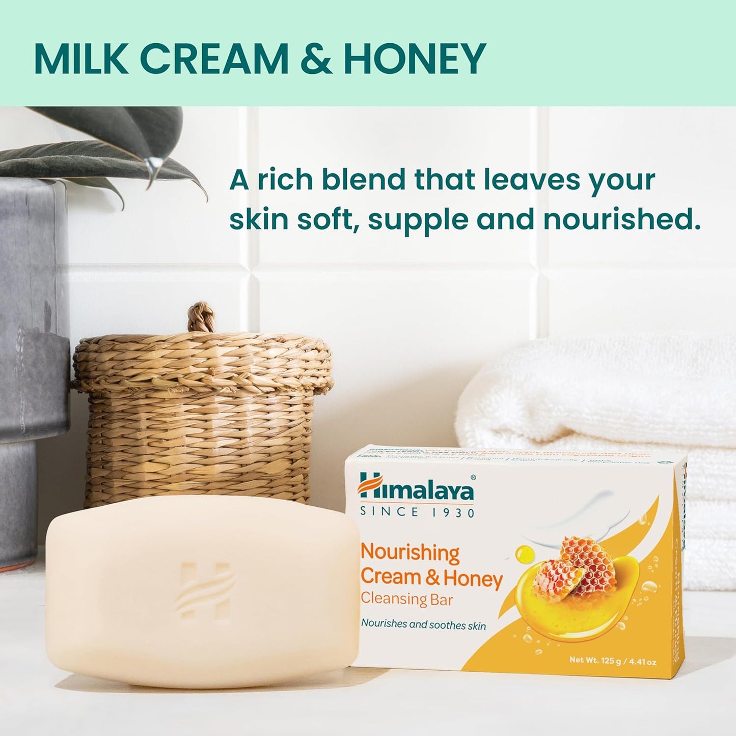 Himalaya Nourishing Cream & Honey Cleansing Bar, Face and Body Soap for Soft Skin, 4.41 oz, 12 Pack