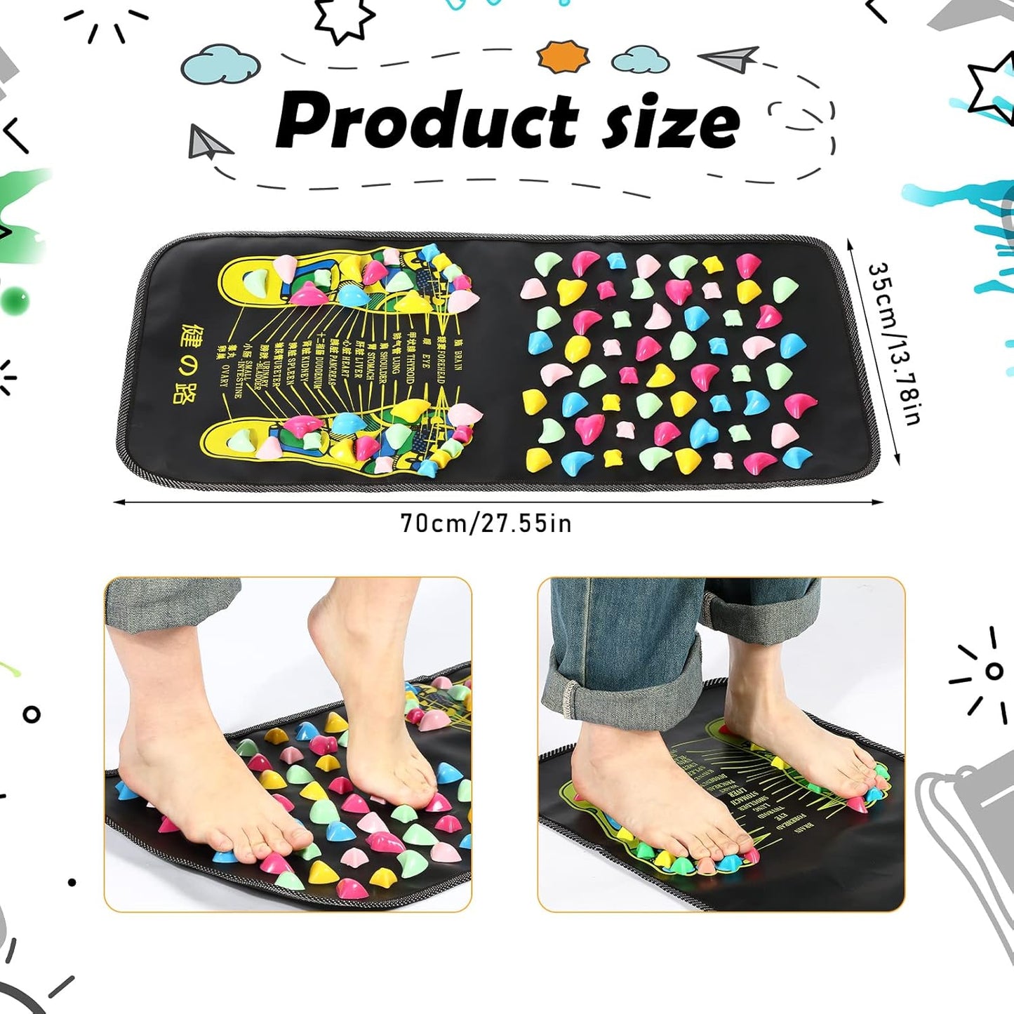 TrelaCo Foot Massage Mat Reflexology Walk Stone Road Foot Massage Acupoint Mat for Acupressure Relaxes for Long Sitting Elderly Students and Office Workers (27.56 x 13.78 Inches)
