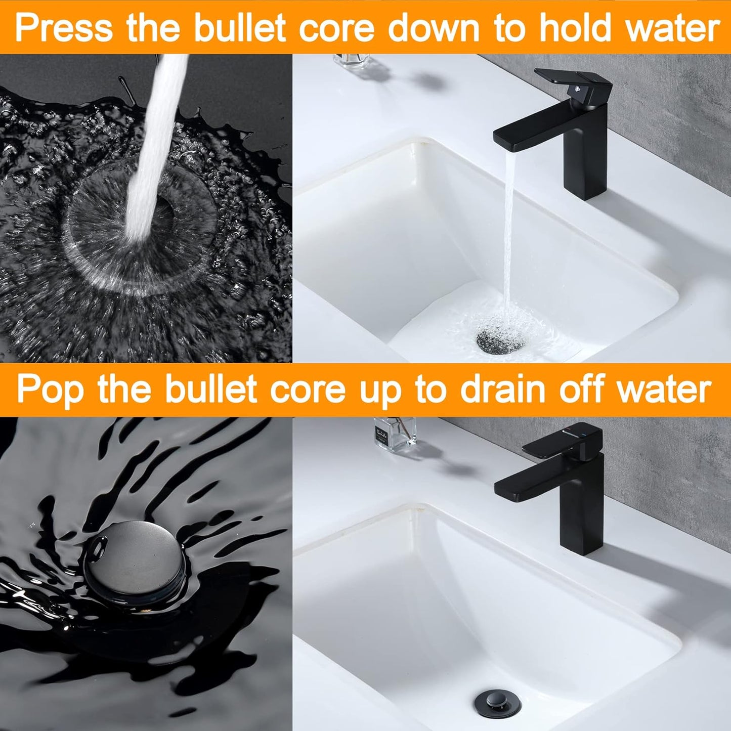 Black Bathroom Sink Drain Stopper, Sink Stopper Fits for 1.25" Drain Hole with 3 Rubber Rings, Anti Clogging Pop up Drain Filter Plug, Wash Basin Strainer with Basket, Matte Black