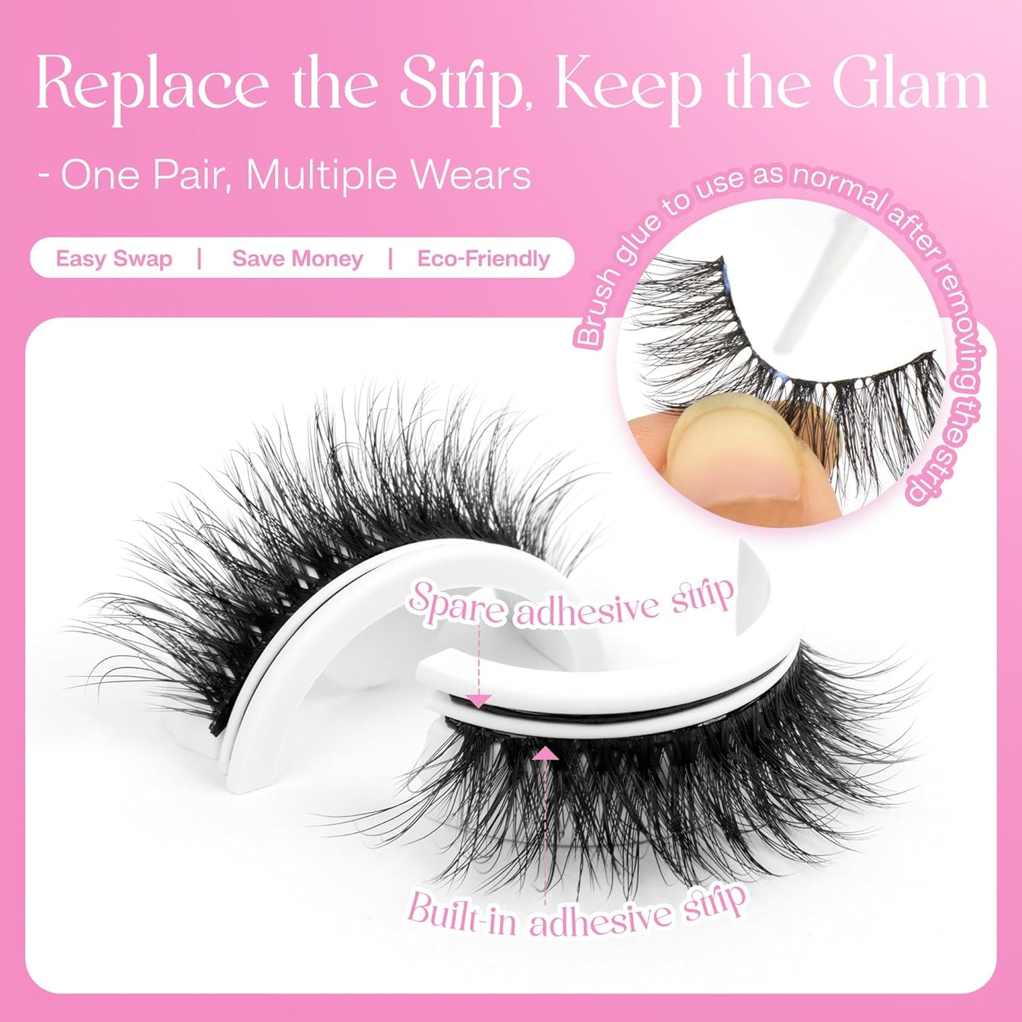 CALAILIS Self Adhesive Eyelashes 5 Pairs Natural Look Press On Lashes No Glue Need Eyelashes Reusable Cat Eye Wispy Self-adhesive False Lashes with Replacement Adhesive Strips (C122)