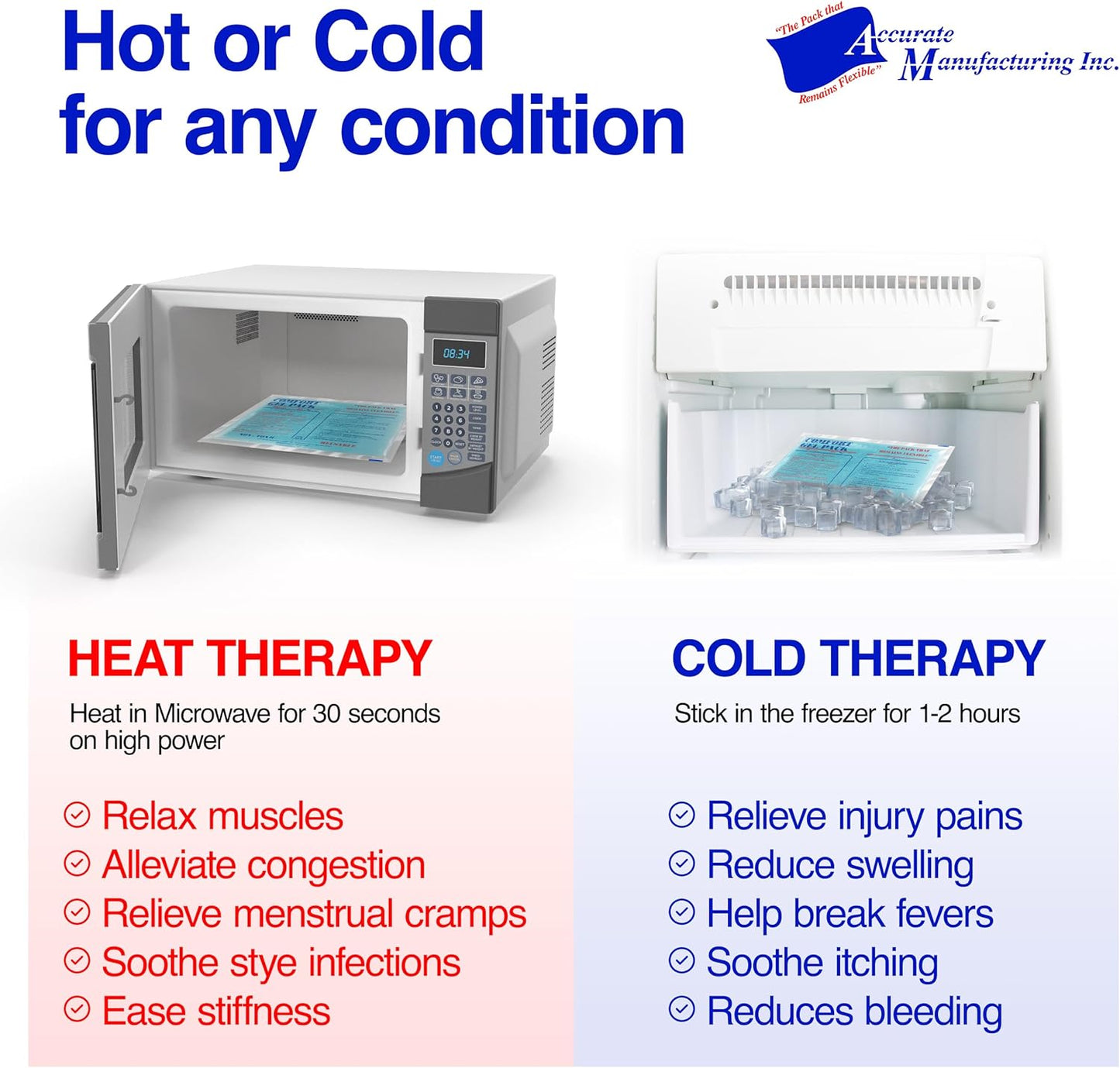 Flexible Reusable Gel Packs for Neck, Wrist, Arm, Back and Shoulder Pain Relief - Versatile Hot or Cold Gel Packs for Injuries, Sore Muscles or Toothache Pain Relief, Blue, 10" x 15", 2 Pack