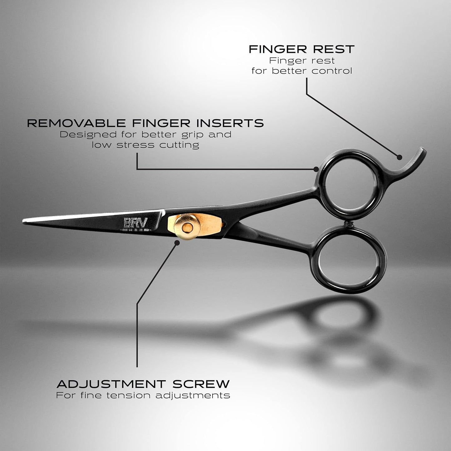 BRV MEN Razor Sharp Beard & Mustache Scissors - 5" - High Carbon Stainless Steel - Facial Hair Trimming Shears - RIGHT HANDED, Black