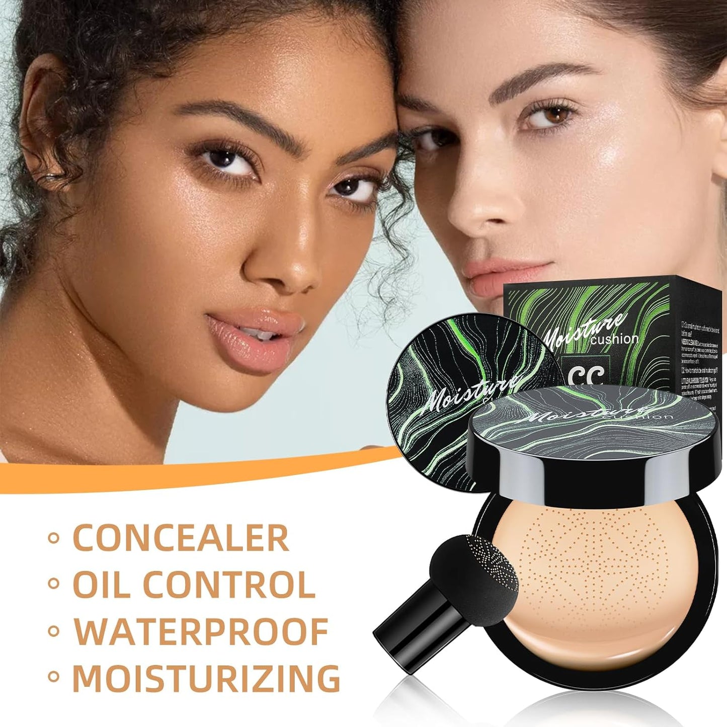 Mushroom Head Air Cushion CC Cream - BB Cream Foundation Makeup Moisturizing Concealer Long-Lasting, Cushion Foundation Full Coverage Self Adjusting for Mature Skin & All Skin Types (Nude)