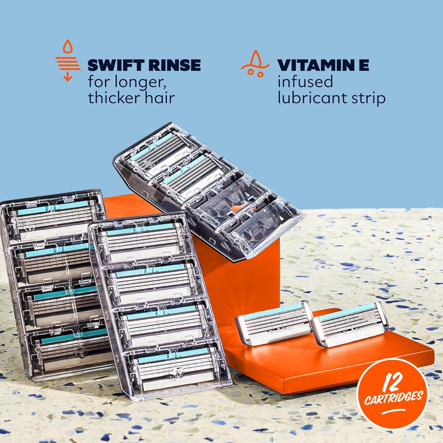 Dollar Shave Club | 4 Blade Razor Refills (12 Pack) | Swift Rinse Blades for Longer and Thicker Hair