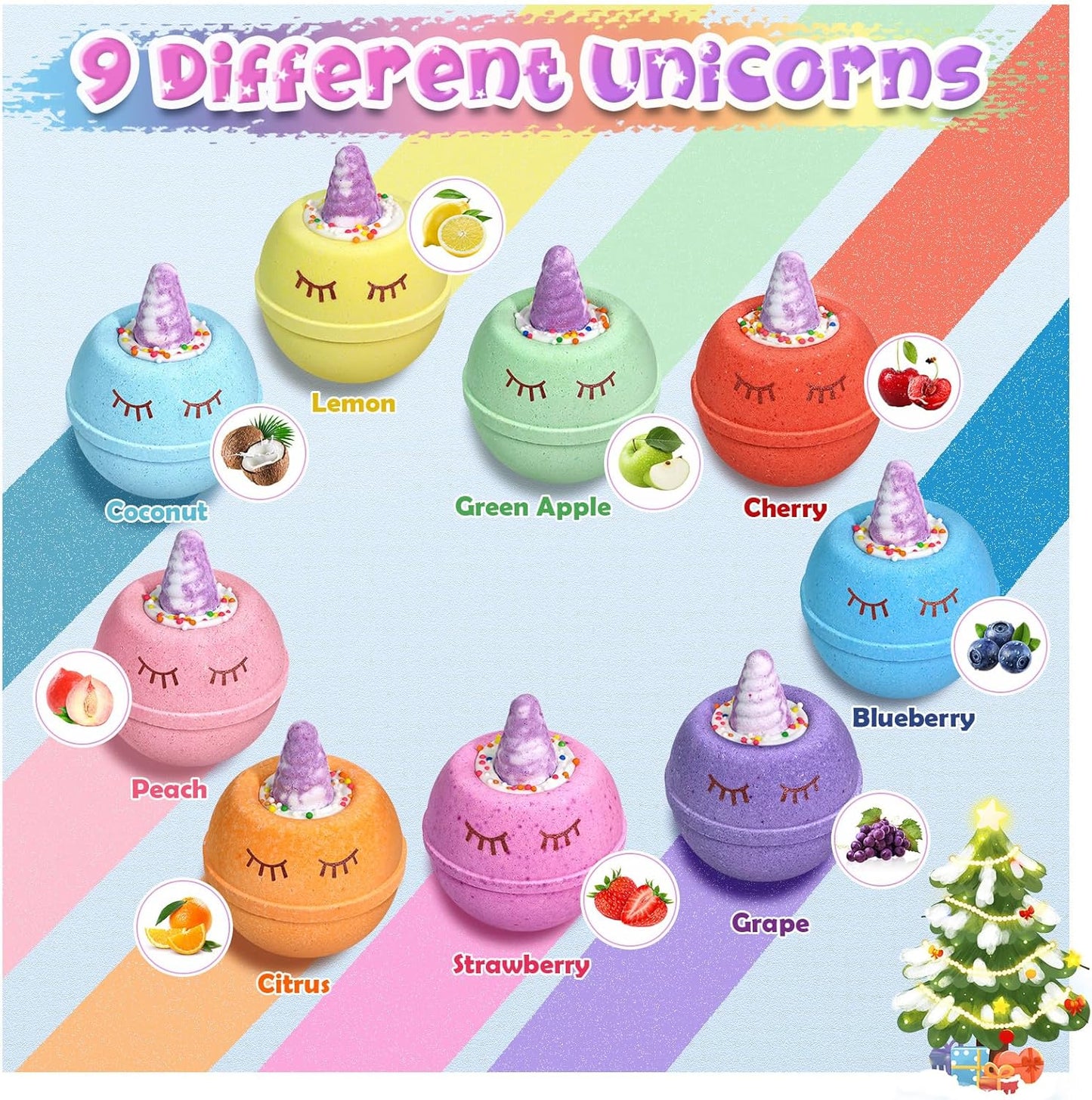 Unicorn Gifts for Kids, 9 Large Natural and Organic Unicorn Bath Bombs for Kids with Surprise Toys Inside, Birthday Gift Set for Teen Girls Boys 3-12