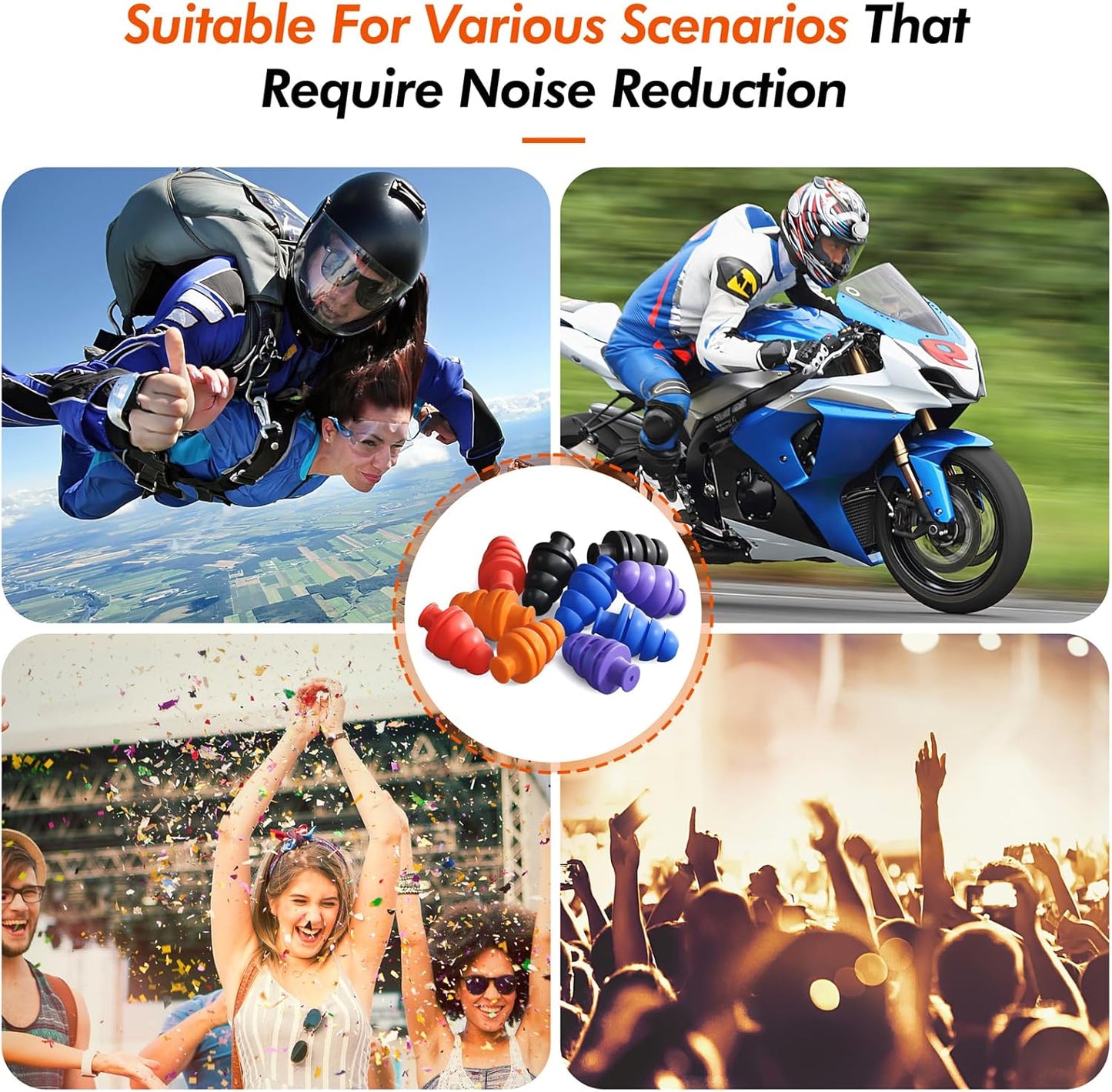 New Type Ear Plugs for Sleeping Noise Cancelling, 10 Pairs Reusable Earplugs for Sleeping, Concert, Snoring, Travel, Work, 10 Colors, 33dB NRR (10 Colors)