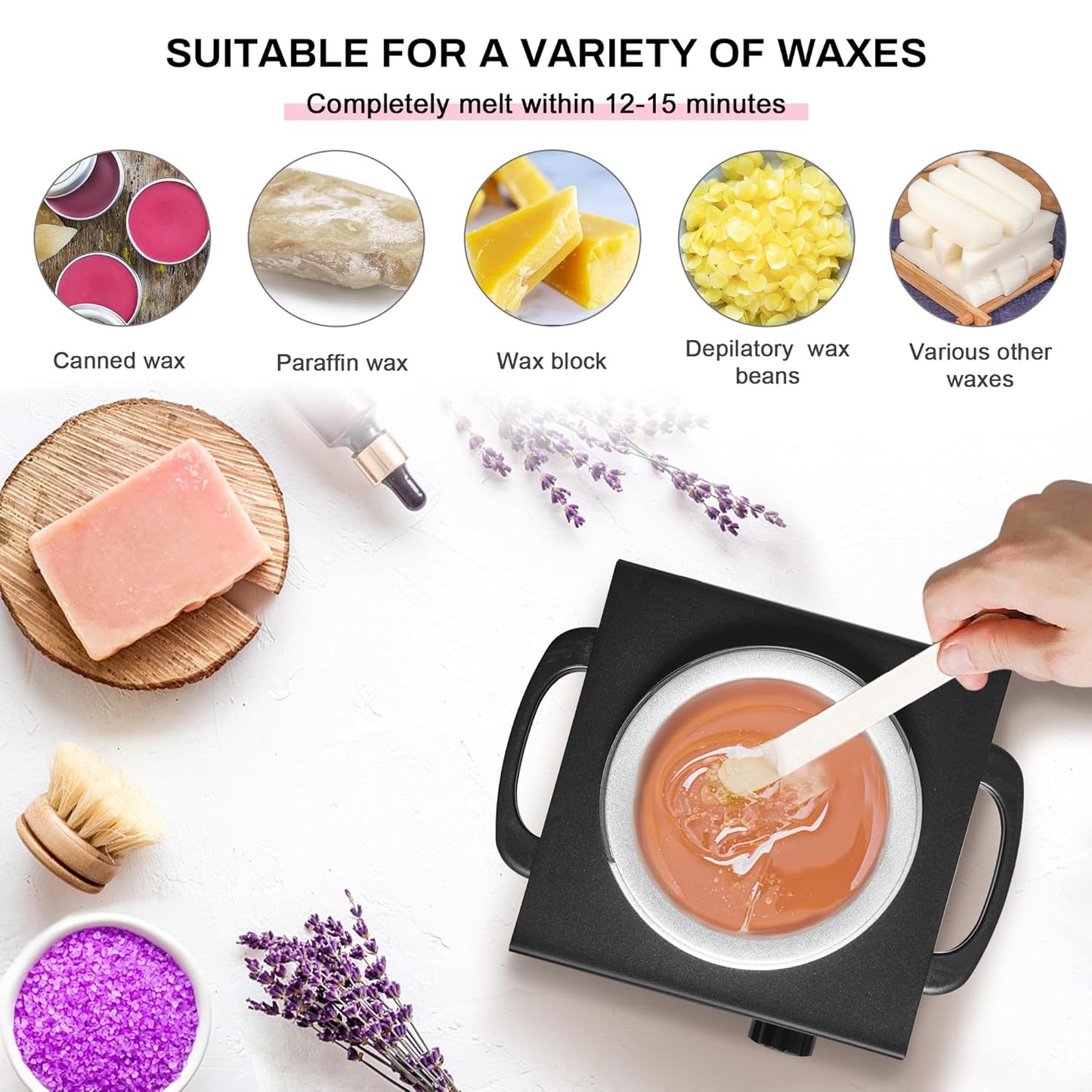 Professional Waxing Kit Wax Warmer Single Pot Wax Heater Machine for Hair Removal, Large Waxing Pot with Non-Stick Easy Clean Pot, 50 Sticks & 20 Collar, for Spa Salon Beauty Esthetician Home (Black)