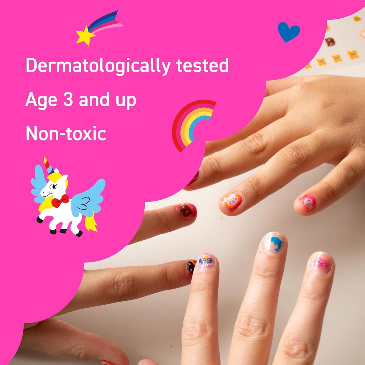 Omy Unicorn Nail Stickers for Kids - 200 Stickers, Waterproof, Durable, Fun, Creative Designs | Strong Enough to Last Through Hand Washing - Easy to Apply, Safe, Non-Toxic | Age 3 and Up