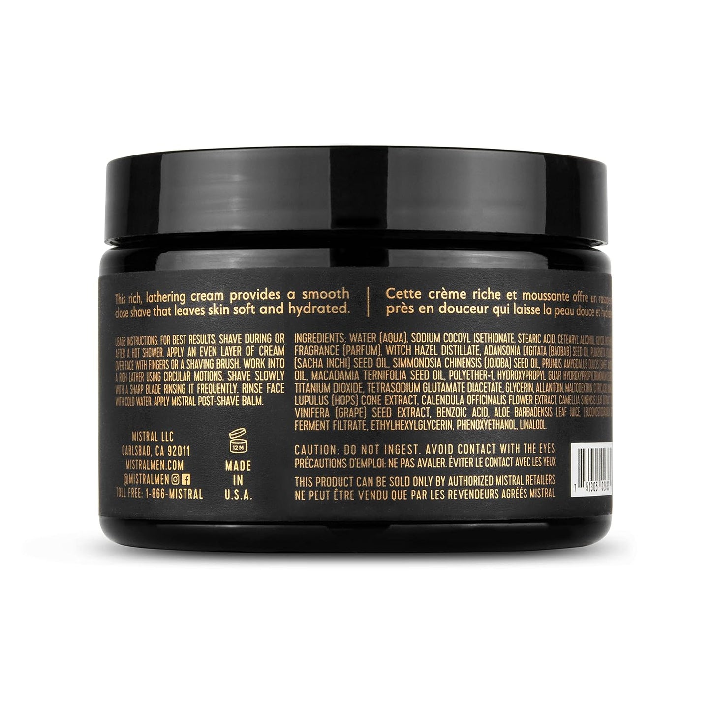 Mistral Salted Gin Shaving Cream for Men | Smooth Triple Layered Foam | Men’s Shave Cream with Organic Plant Extracts | pH-balanced, Phthalates & Paraben-Free | Made in USA. 9oz Tub