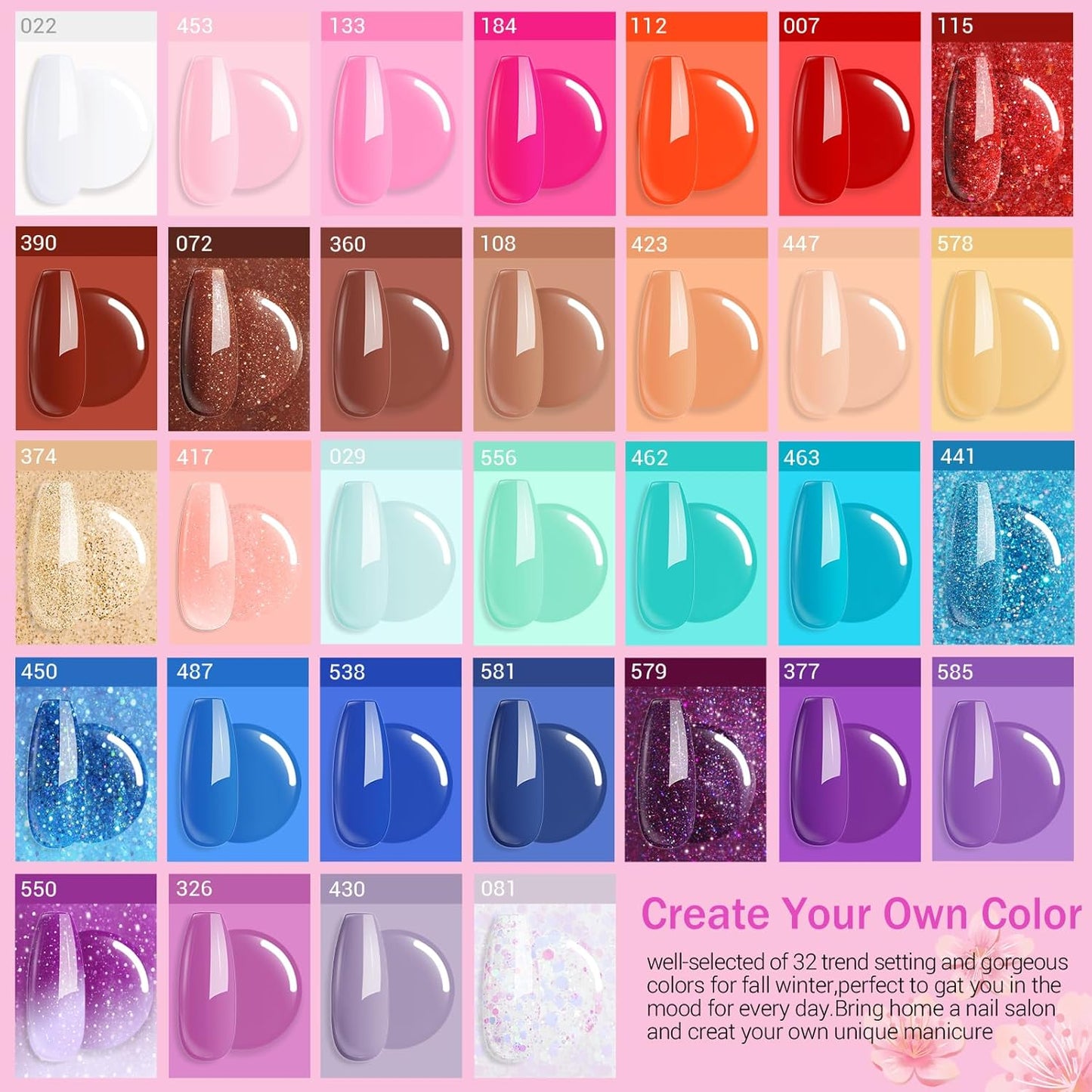 AZUREBEAUTY 42 Pcs Dip Nails Powder Starter Kit, 32 Hot Pink Blue Purple Color Changing Spring Dipping Powder Liquid Set with Base Coat/Top Coat/Activator for French Manicure Salon DIY.