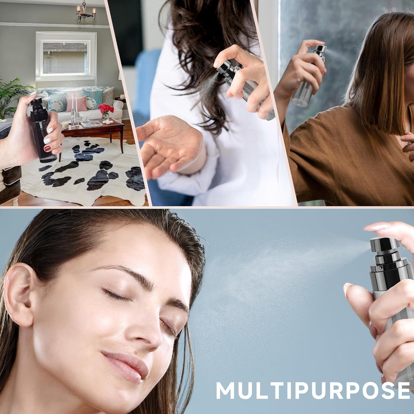 3Pack Small Spray Bottles, Black Plastic Fine Mist Mini Mister Bottles for Hair, Cleaning, Salons, Planting, Skin Care