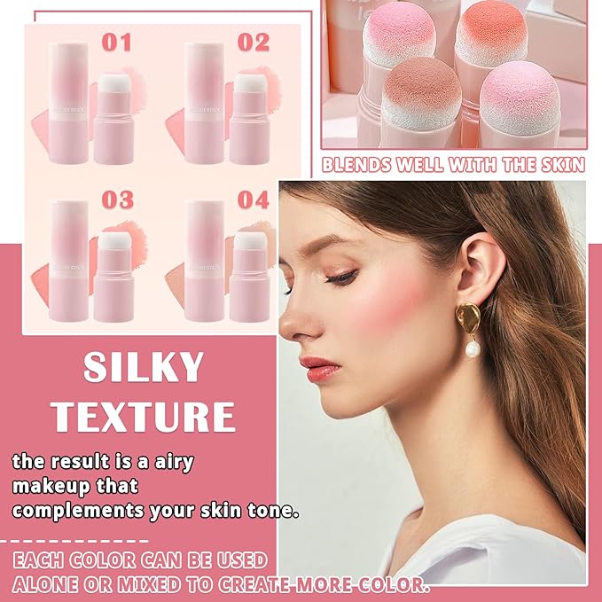 Matte Contour Blush Stick for Cheeks and Face - Buildable Shimmer Facial Blusher Shades - Blendable Cosmetic Makeup 02