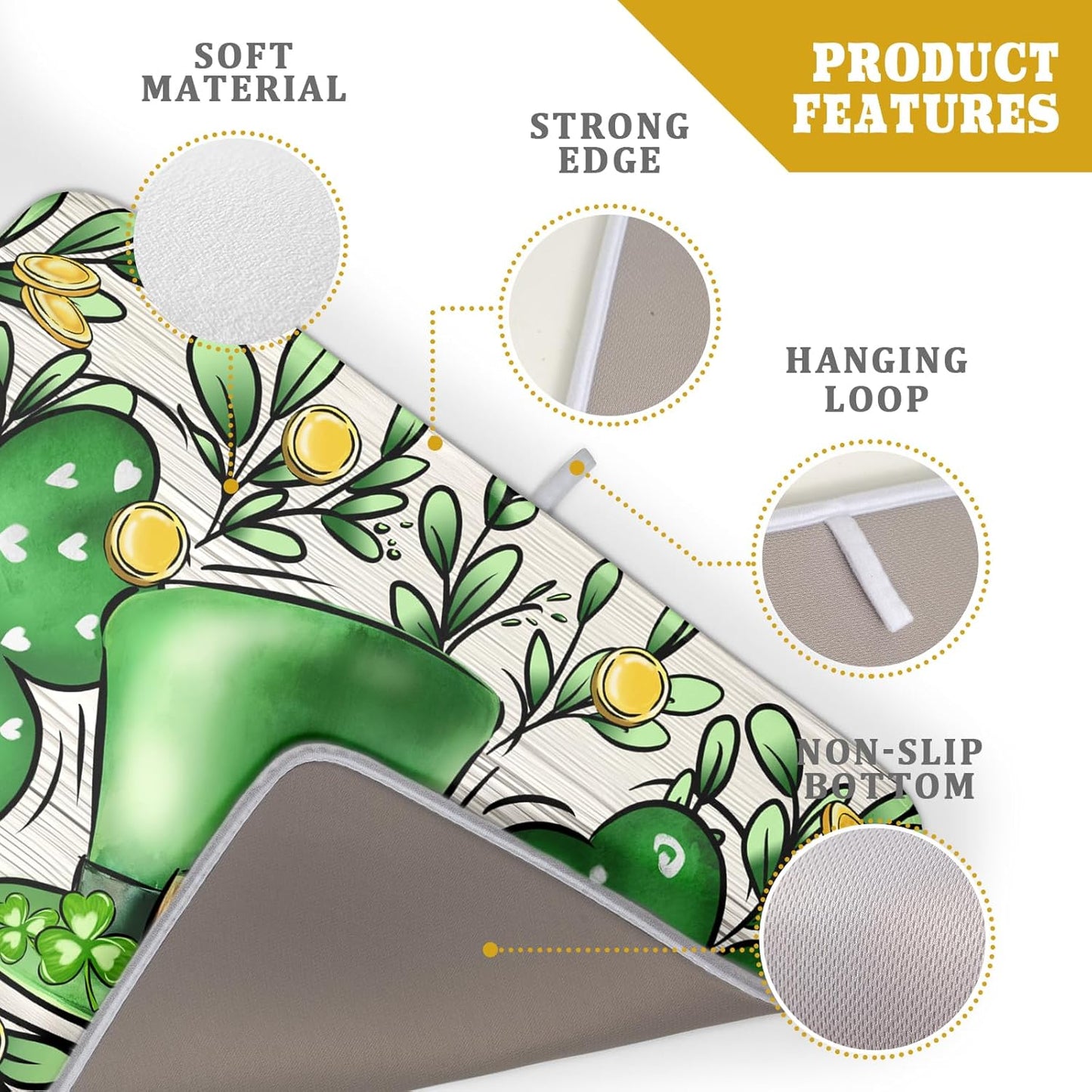 St Patrick's Day Shamrock Dish Drying Mat 18x24 inch Eucalyptus Leaves Dishes Pad Dish Drainer Mats Absorbent Fast Dry Kitchen Accessories