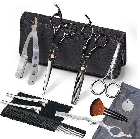 Professional Barber Scissors Set - Hair Shears Kit, Thinning Shears for Salon Haircut & Bang Trimming