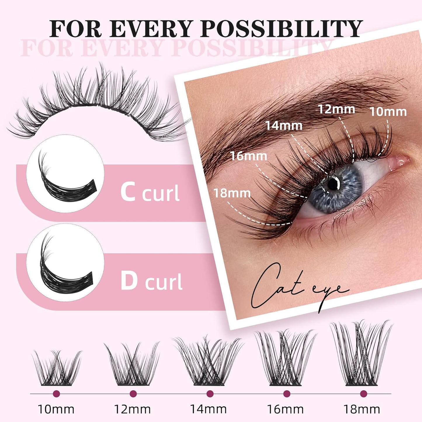 Lashes Clusters D Curl Fluffy Lash Clusters 0.07D 10-18 MIX 132 Eyelashes Individual Eyelashes Clusters DIY Lash Extensions at Home False Eyelash Wide Band Natural Eye Lash Clusters