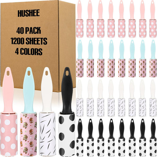 Hushee 40 Pcs Bulk Mini Lint Roller for Pet Hair and Clothes Lint Roller Travel Size Removers Sticky Removing Tool for Travel, Gift Bags, Furniture, Car Seat