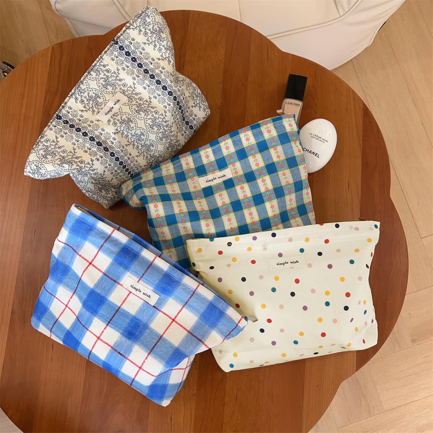 Wudygirl Large Capacity Makeup Bag Travel Cosmetic Bag Cute Make up Organizer for Women Aesthetic Canvas Makeup Pouch Toiletry Bag Zipper Pencil Pouch (Colorful Dot)