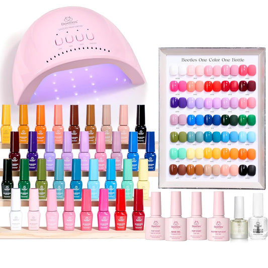 Beetles Gel Nail Polish Kit with U V Light - One Color One Bottle 35 Colors Mood Mosaic Collection Nail Polish Kit 68 Pcs Gifts for Women Girls with Top Base Coat Beauty Must Have DIY Salon Set