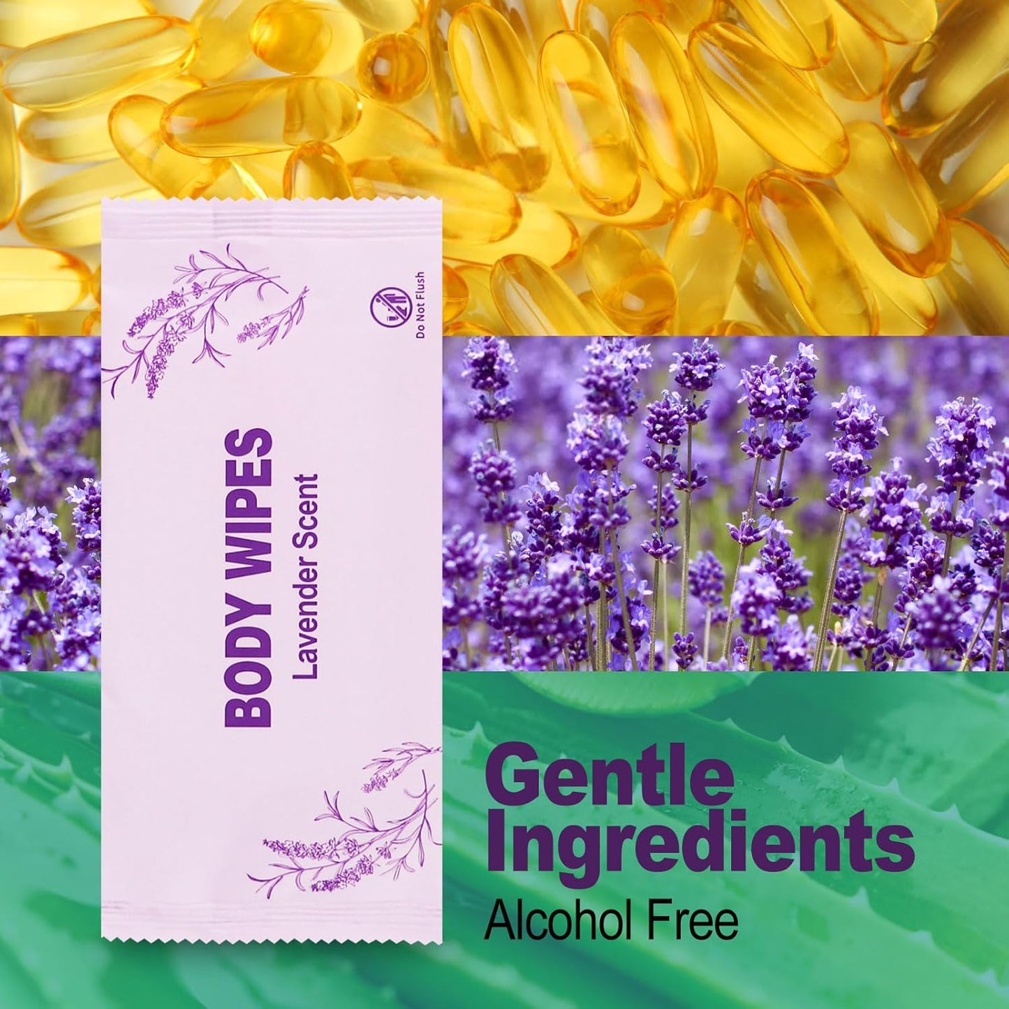 Body Wipes Individually Wrapped, 50 Pack Adult Bath Wipes No Rinse Extra Large Thick (11.8"x7.9"), Suitable for Camping, Gym and Travel, Lavender Scent