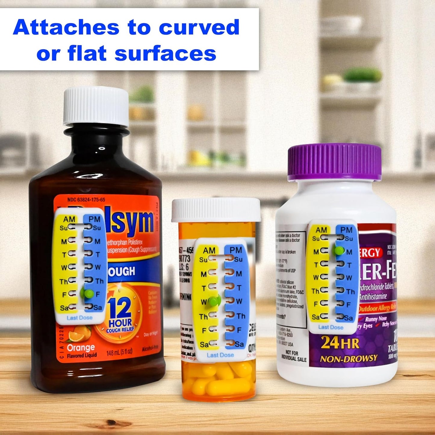 Pill Reminder Medication Tracker 2PK Single Strip can Track Morning and Evening doses. Use on Prescription vials, Pill Bottles, Vitamins, pet Medicine Flat or Curved Surfaces