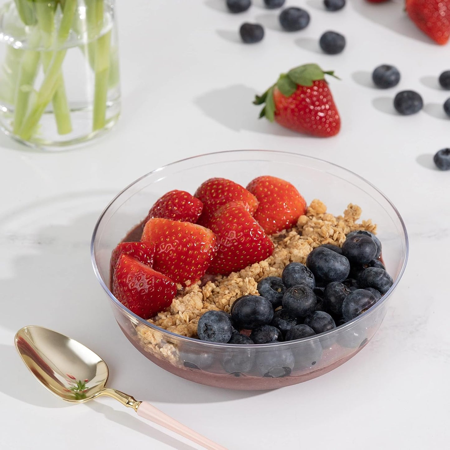 [30 Pack 16 OZ Bowls] Edge Collection Clear Plastic Party Bowls Premium heavyweight Elegant Disposable Tableware Dishes