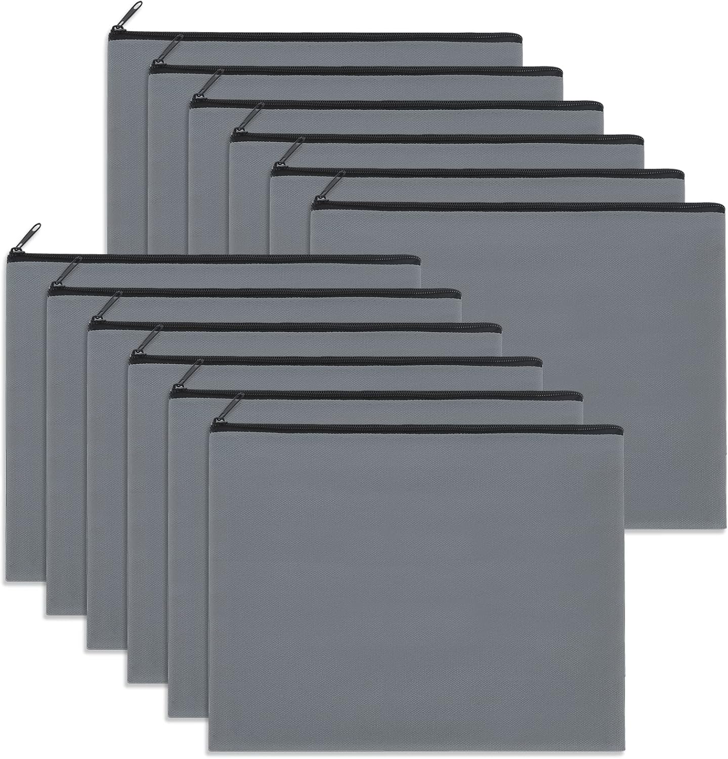 12 Pieces Cotton Canvas Makeup Bag, Multipurpose Cosmetic Bag with Zipper Travel Toiletry Pouch, Blank DIY Craft Bag (Grey, L)