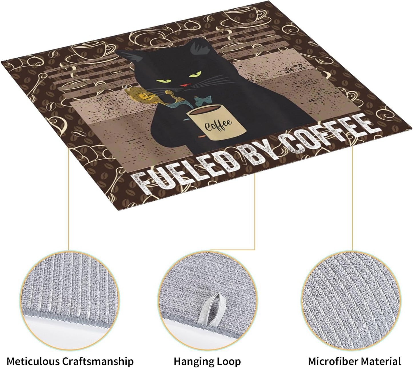 Vintage Cat Dish Drying Mat for Kitchen Counter Retro Coffee Dish Drainer Rack Mats 16x18 Inches Absorbent Reversible Decorative Drying Pad