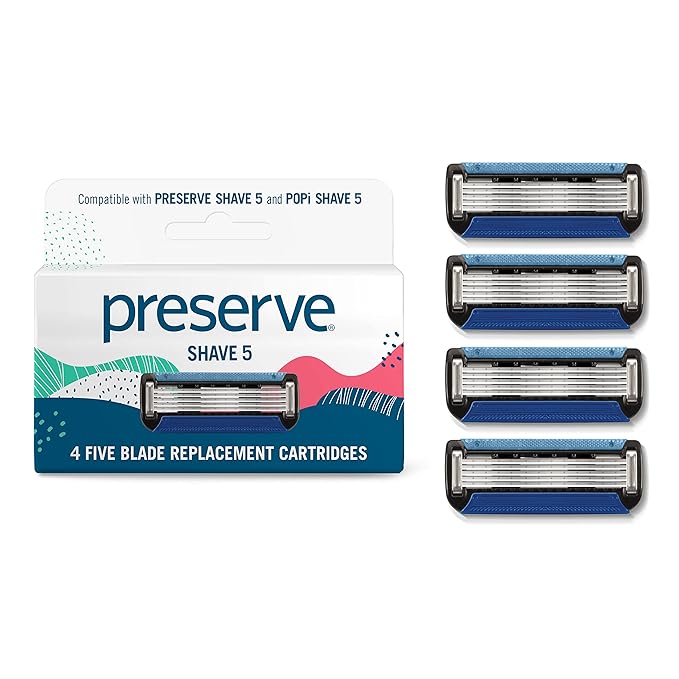 Preserve Five Blade Replacement Cartridges for Shave 5 Recycled Razor, 4 Count