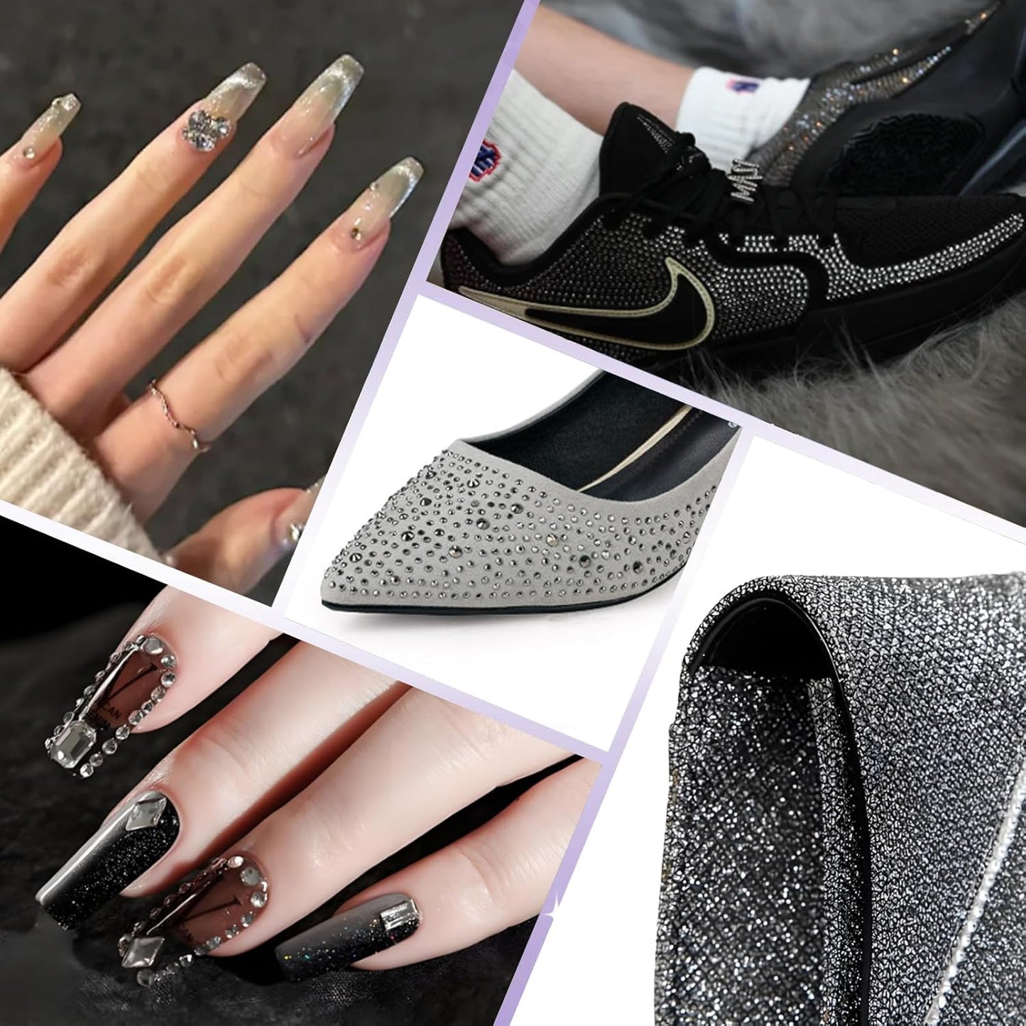 3000PCS SS8 Flatback Rhinestones | 12-Facet Diamond-Cut Glass Gems for Nail Art, Clothing, DIY Crafts |Glue-On Decoration Stones with Silver Backing(Black Diamond)