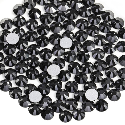 Beadsland 288pcs Flat Back Crystal Rhinestones Round Gems for Nail Art and Craft Glue Fix, Jet Hematite, SS34,7.1-7.3mm