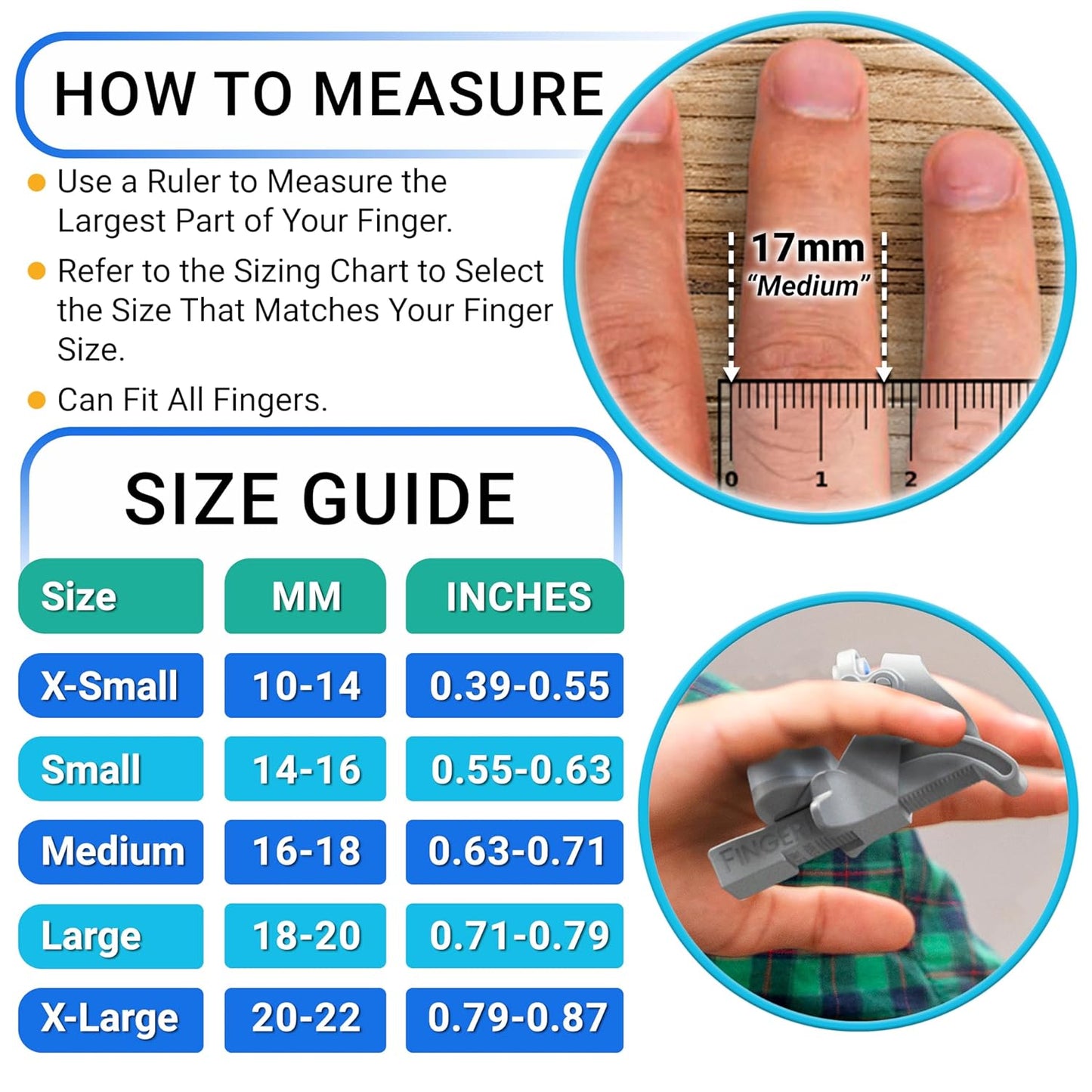 Finger Straightener | PIP Extension Orthosis/Splint For Bent Fingers, PIP Flexion Contractures | Adjustable Joint Stretcher Device | Made in USA | Blue/Medium