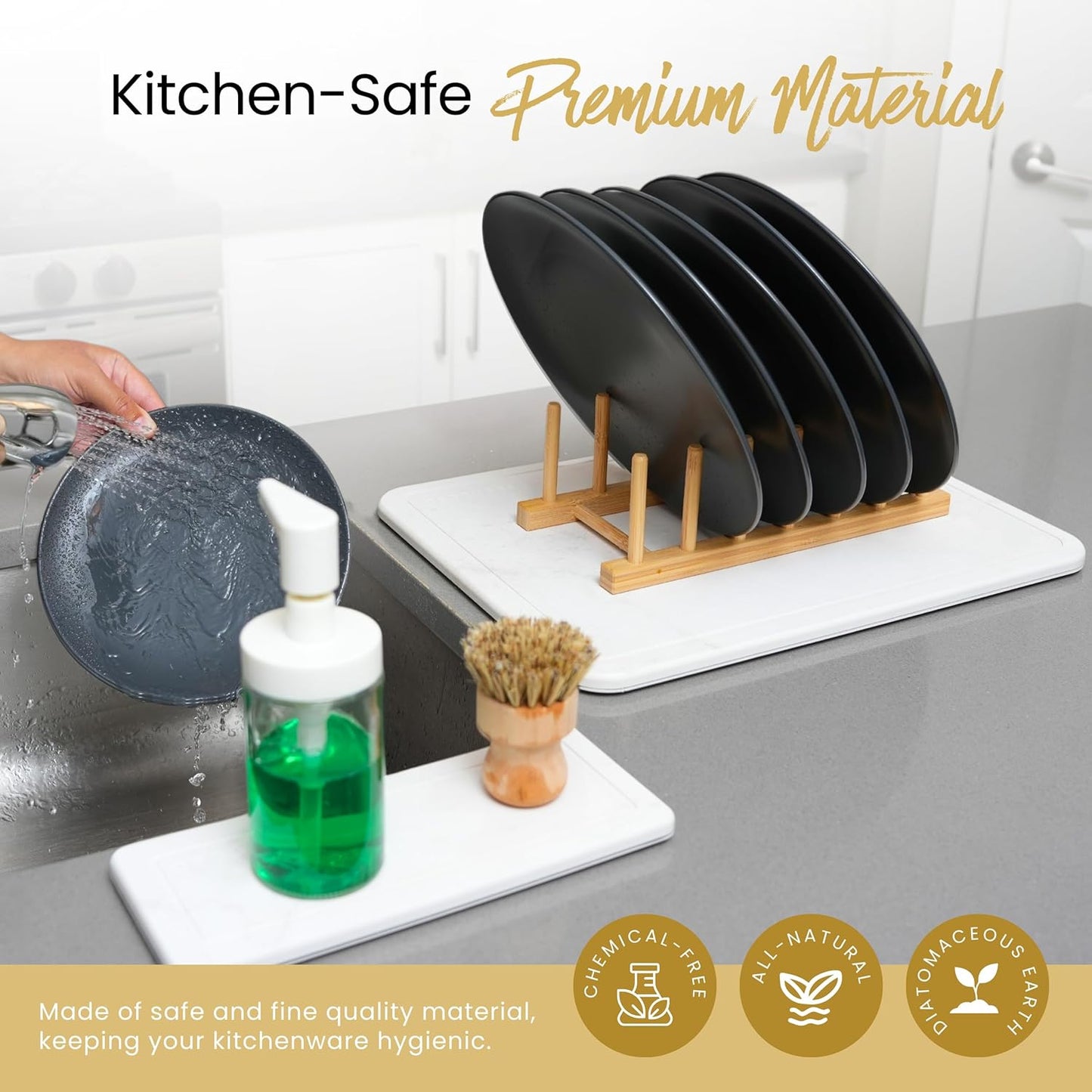 Stone Drying Mat For Kitchen Counter - 11.8" x 15.7" Water Absorbing Stone tray For Sink, Metal Rack and Kitchen Sink Caddy | Diatomaceous Earth Food Grade | Drying Stone For Kitchen counter