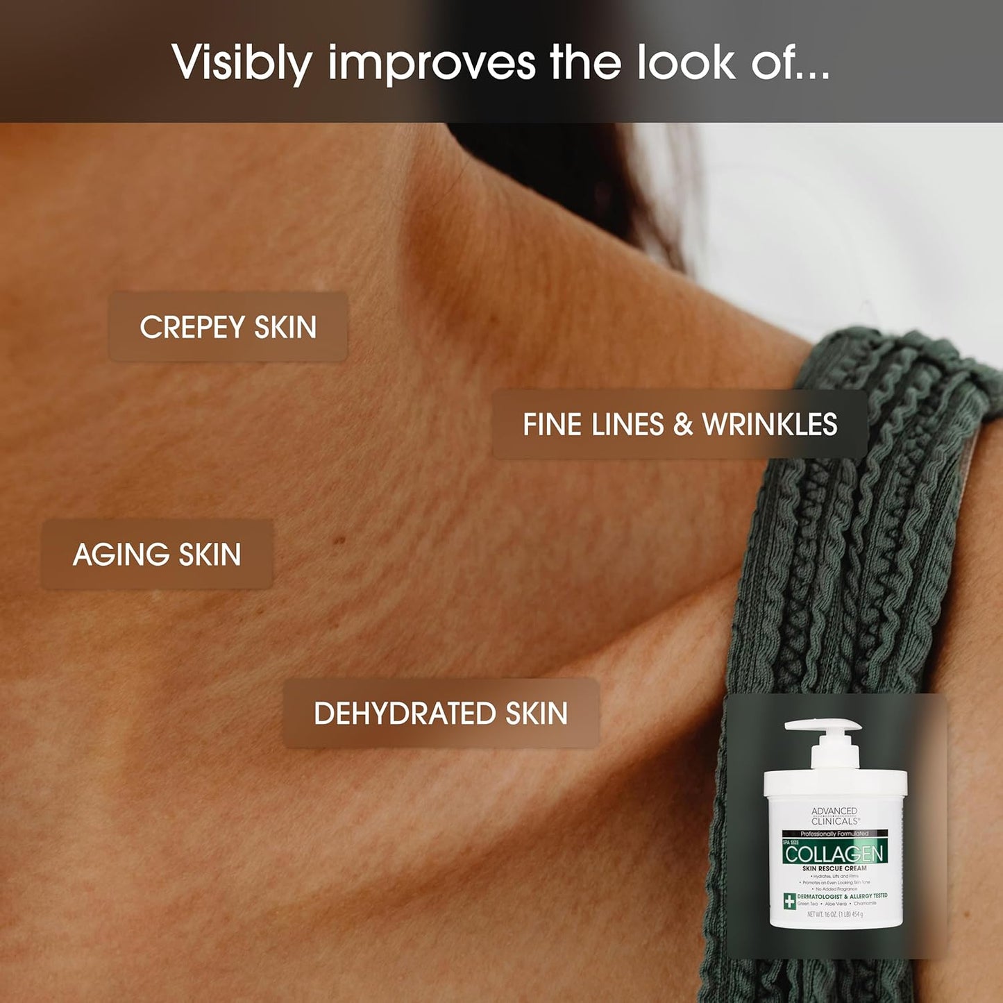 Advanced Clinicals Collagen Cream Body Lotion & Face Moisturizer W/Vitamin E | Skincare Collagen Lotion For Women, Men, Hand, & Neck Improves Look Of Crepe Skin & Uneven Dry Skin, 16Oz + Travel Size