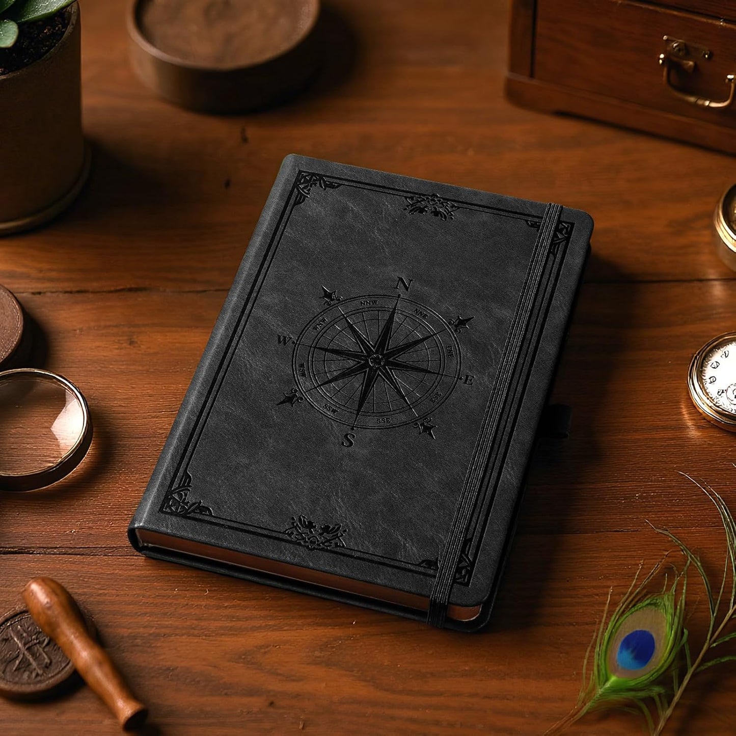 AHGXG Thick Journal Lined Notebook for Men - 320 Numbered Pages A5 College Ruled Notebook for Writing, 100gsm Paper, Vintage Leather Hardcover, for Women Work Office School, 5.75'' X 8.38''- Black