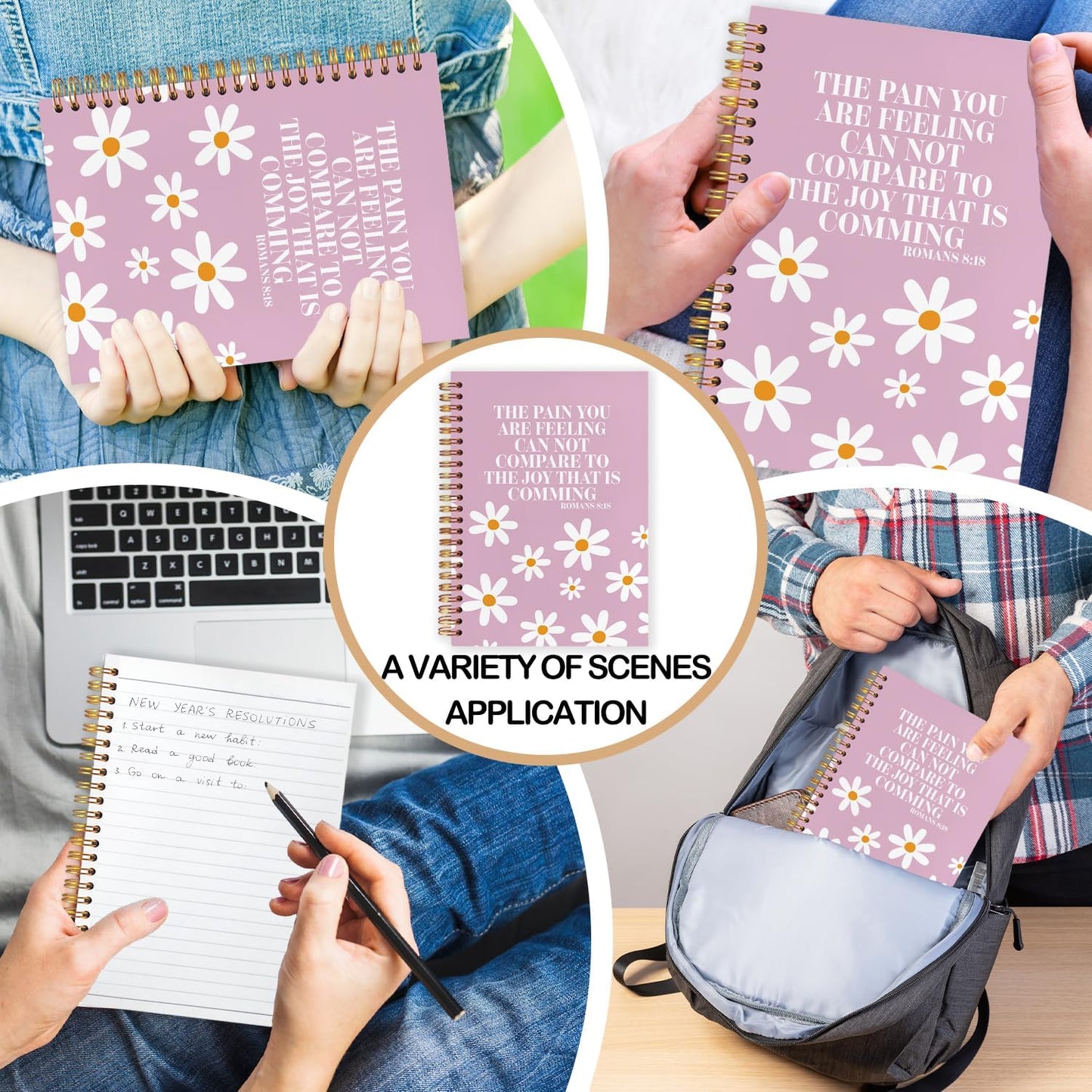 Pink Floral Christian Spiral Journal Notebook 5.5x8.3in, Romans 8:18 Bible Scripture Journal, Inspirational Christian Notebooks for Note Taking, Religious Hardcover Notebook