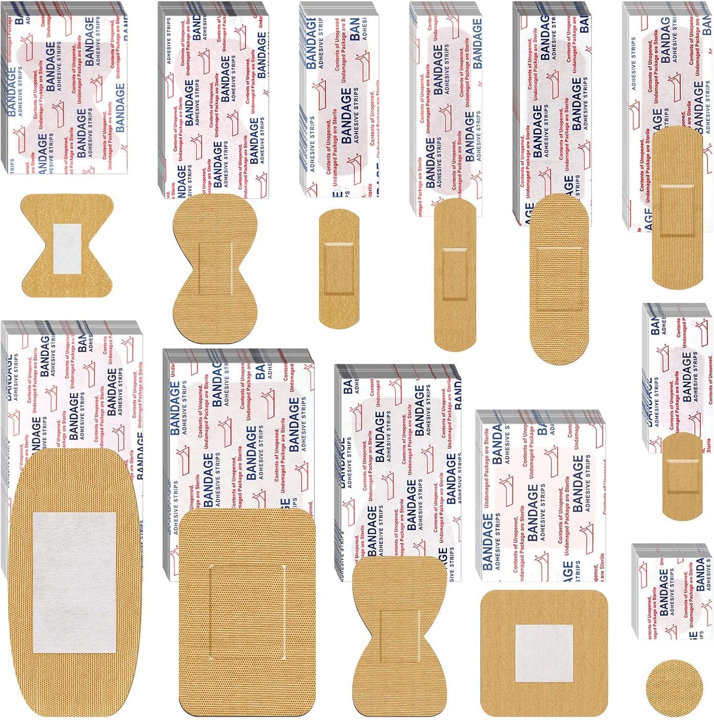 BBTO Assorted Styles Flexible Fabric Adhesive Bandages - Small Breathable Fingertip and Cloth Elastic Knuckle Bandages in Various Sizes for First Aid and Wound Care (180 Pcs)