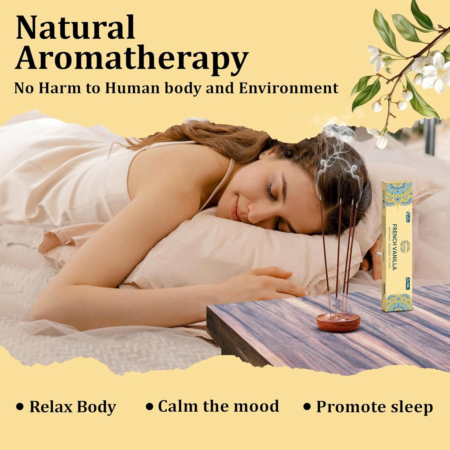 Raajsee French Vanilla Incense Sticks (180 gm), 100% Pure Organic Natural Hand Rolled Free from Chemicals - Perfect for Aromatherapy, Cleansing, Meditation, and Church (Pack of 12)