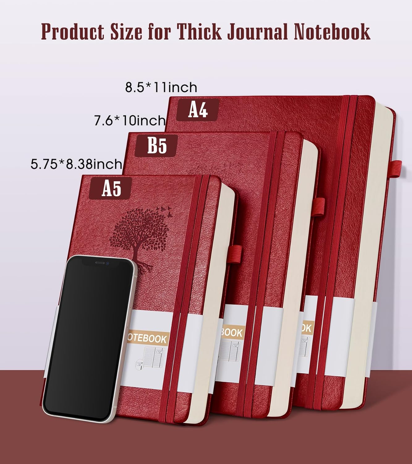 Lined Journal Notebook, 365 Pages B5 Large Journals for Writing College Ruled Notebook, Hardcover Leather Journal for Women Men, Daily Notebook for Work, Note Taking, 100Gsm Paper ( 7.6'' X 10'' Wine)