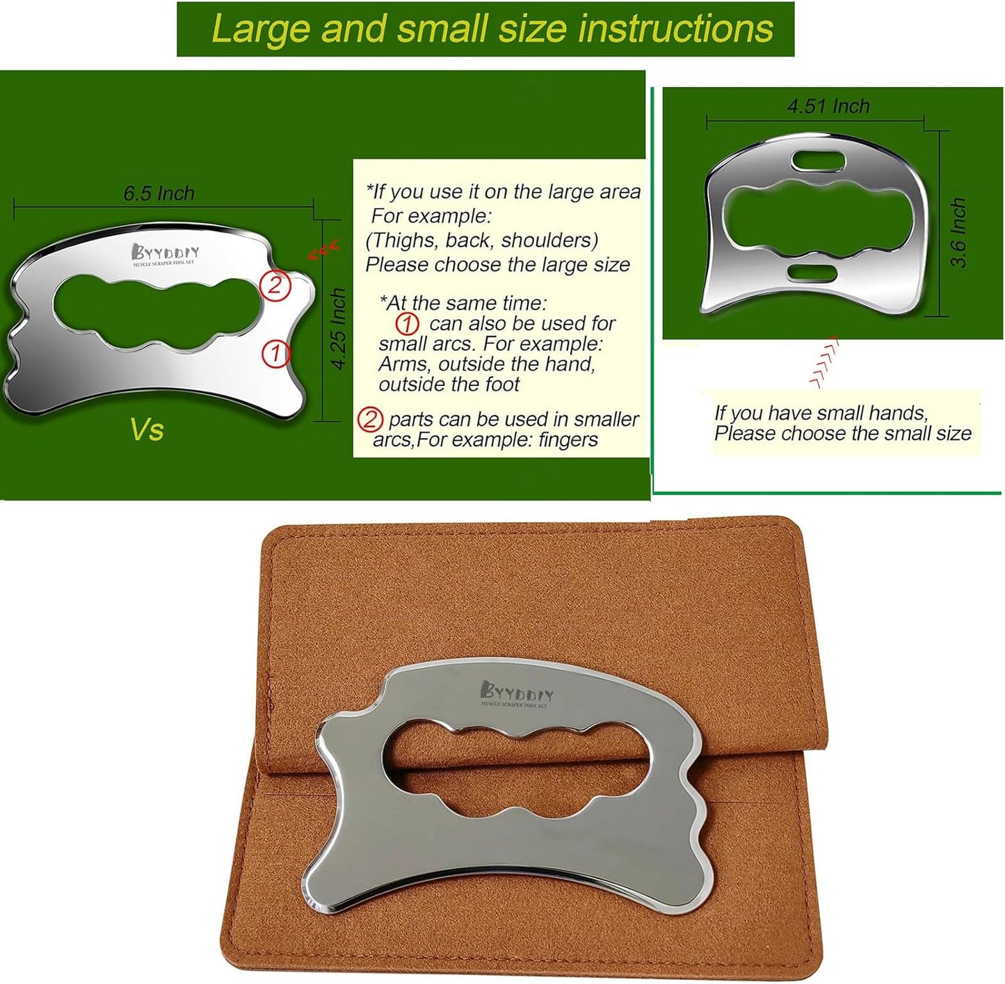 BYYDDIY Stainless Steel Massage Scraper Tool for Large Hands, Derma Edge Massage Tools,Gua Sha Scraping Tool for Physical Therapy,Muscle Scraper Tool (N)