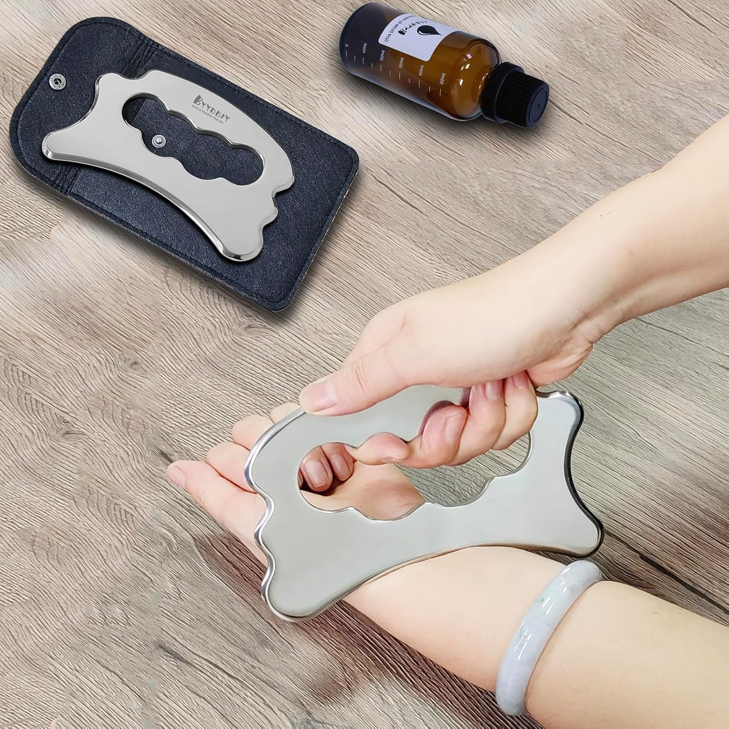 BYYDDIY Stainless Steel Massage Scraper Tool for Large Hands, Derma Edge Massage Tools,Gua Sha Scraping Tool for Physical Therapy,Muscle Scraper Tool (N)