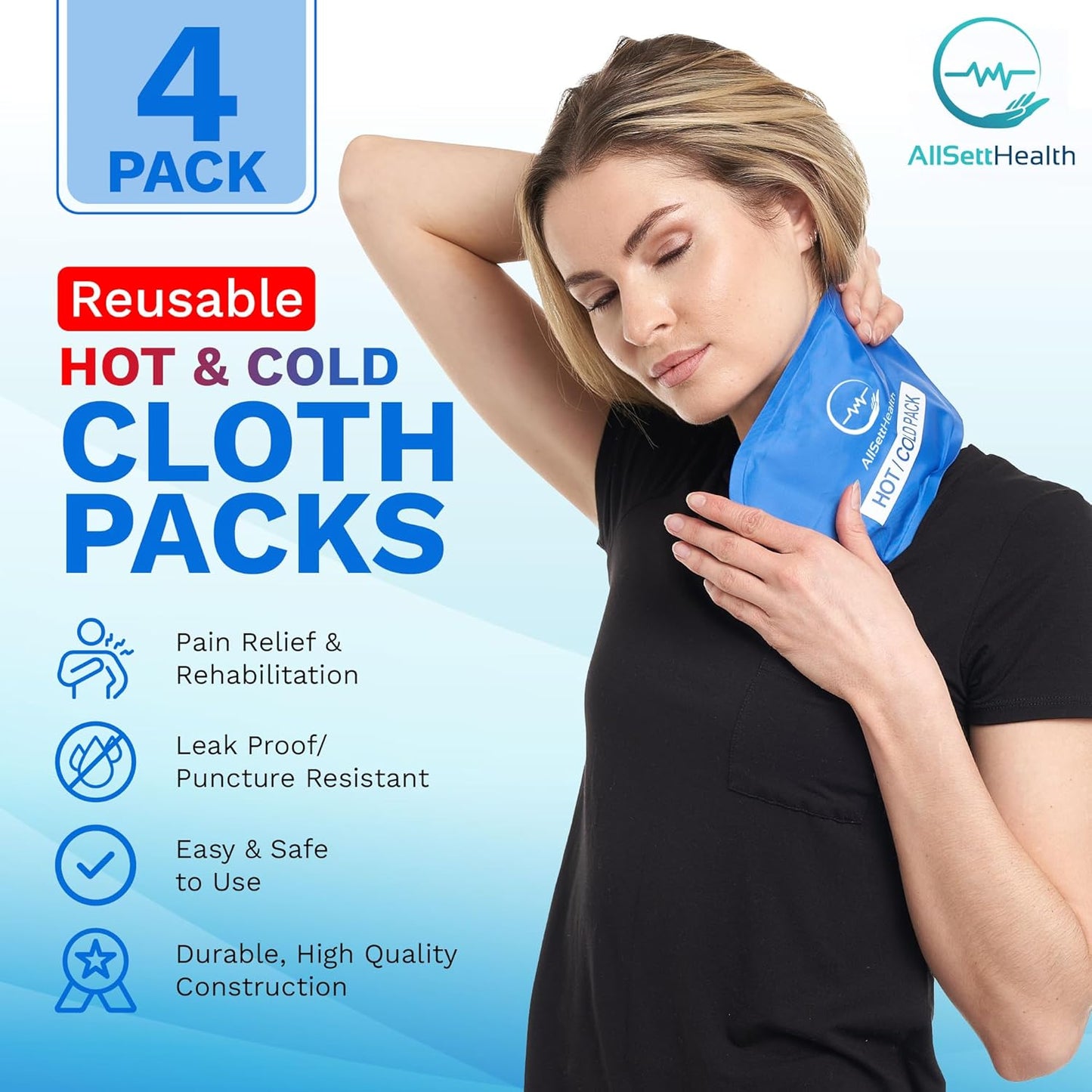 Reusable Hot and Cold Gel Ice Packs for Injuries | Cold Compress, Ice Pack, Gel Ice Packs, Cold Packs for Injuries,10.5 x 5 Inch (4 Pack)