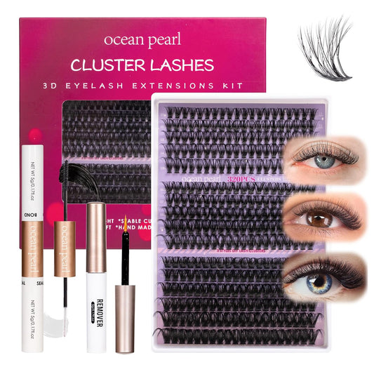 Ocean Pearl Lash Clusters 320PCS 11-20mm Lash Extension Kit 40D+50D+100D Eyelash Extension Kit Individual Lashes Thick Eyelash Clusters Lashes Clusters with Eyelashes Bond+Seal+Remover+Tweezer-100D
