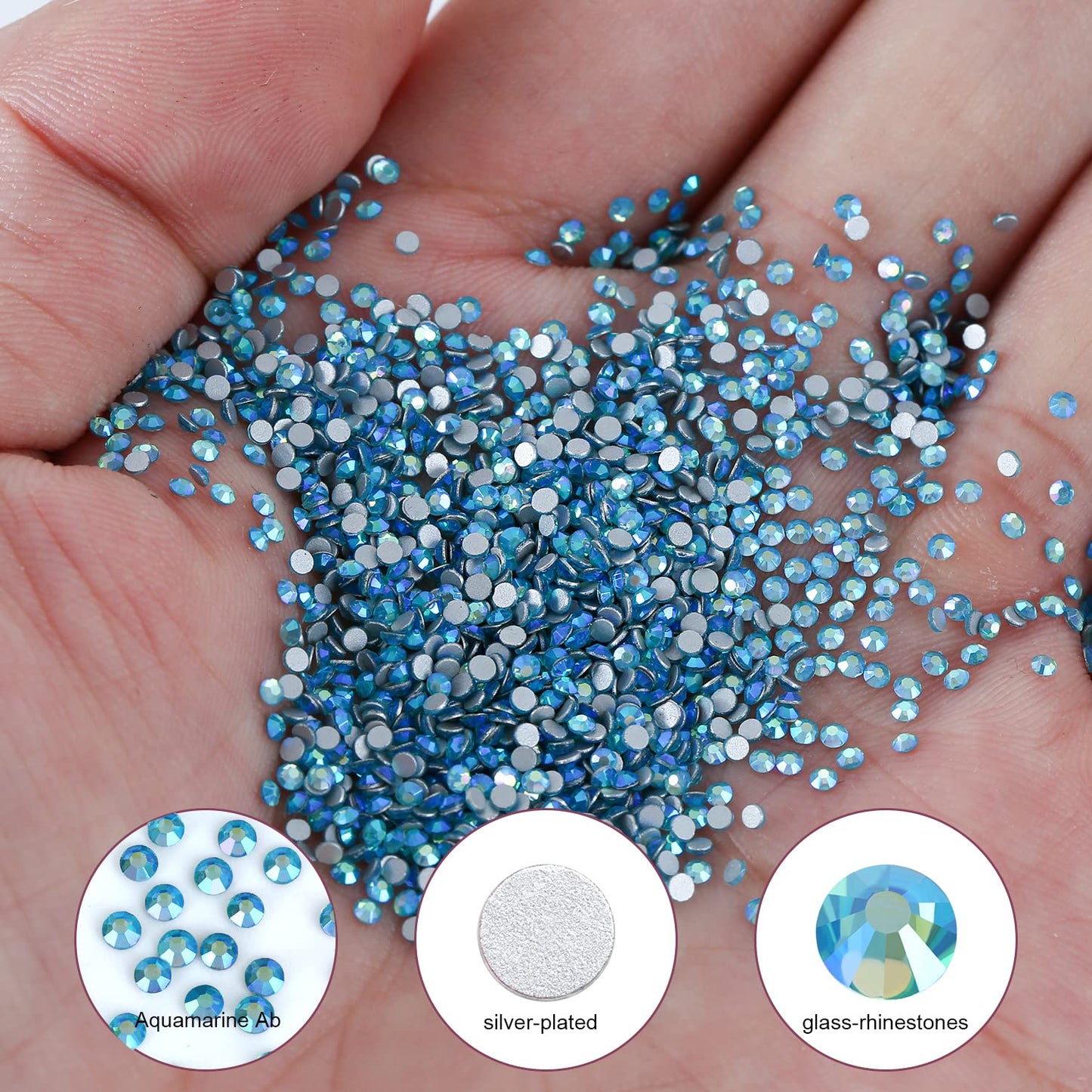 3000Pcs Aquamarine Ab Crystal Rhinestones,Glass Flatback Rhinestones Mini Gemstones for Nail Face Makeup Art Crafts Clothes Decoration -(SS4,1.6mm,Aquamarine Ab)