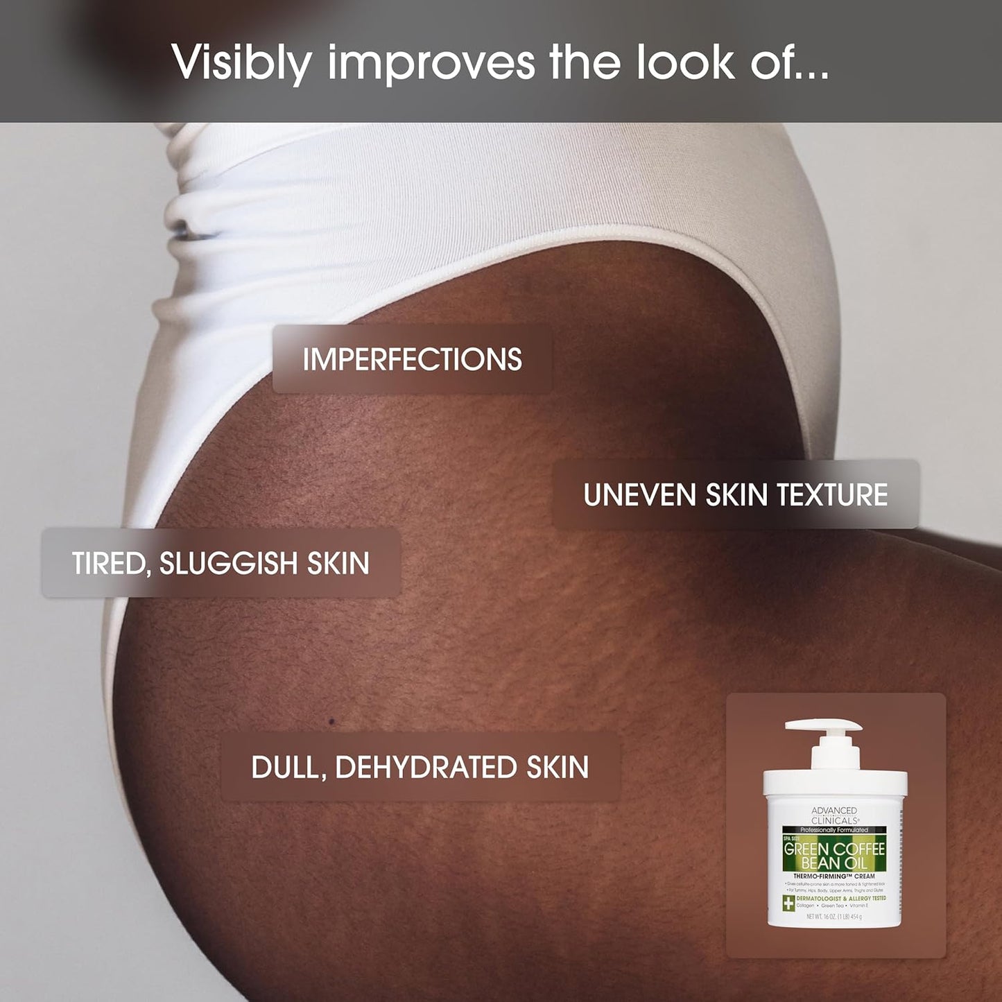 Advanced Clinicals Unscented Collagen Body Cream & Face Moisturizer + Green Coffee Bean Oil Thermo - Firming Body Cream For Women & Men Helps Reduce Appearance Of Cellulite Prone Skin & Dry Skin, 2pc