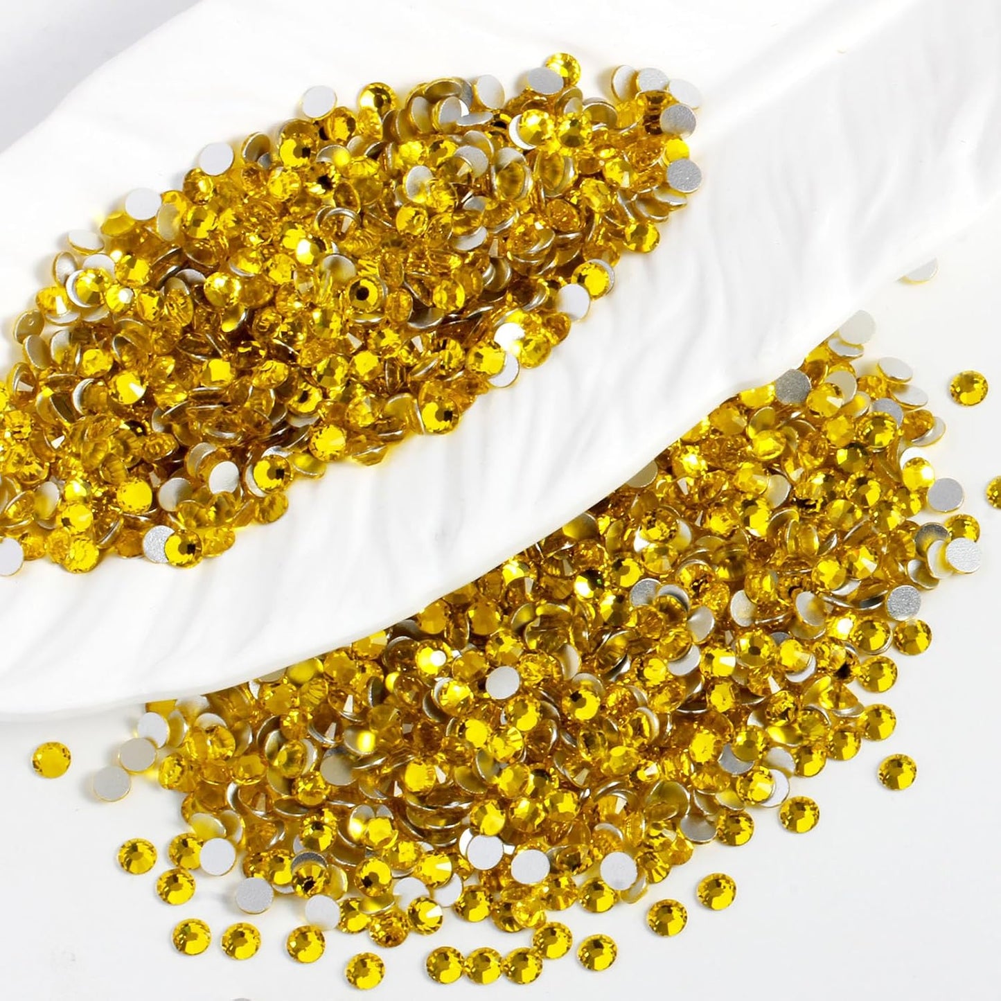 2000PCS SS12 Flatback Rhinestones | 12-Facet Diamond-Cut Glass Gems for Nail Art, Clothing, DIY Crafts |Glue-On Decoration Stones with Silver Backing(Citrine)