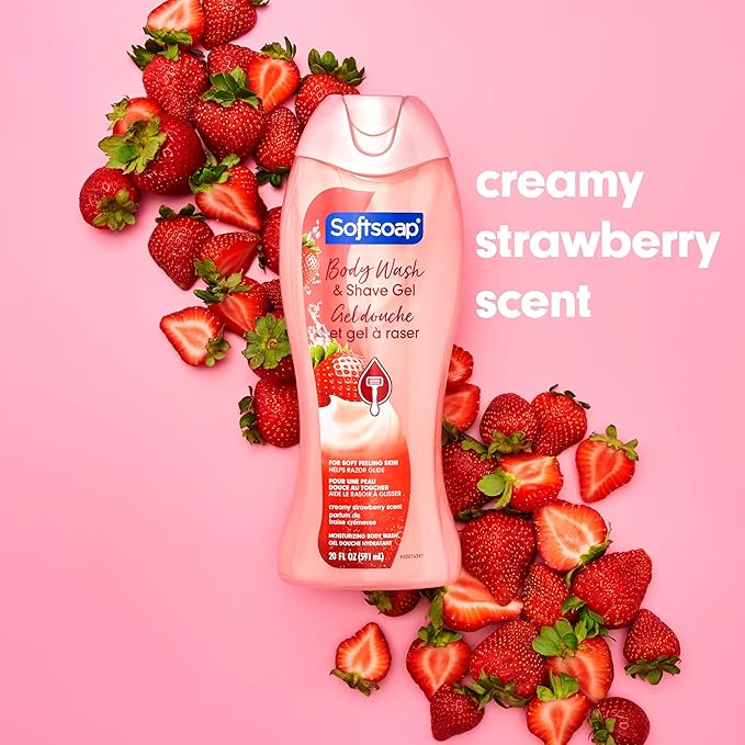 Softsoap Moisturizing Body Wash and Shave Gel, Creamy Strawberry Scent, 20 fl oz Bottle (Pack of 4)