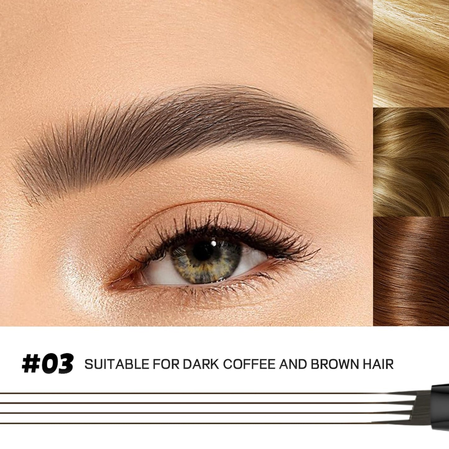 2 Pack Eyebrow Pen, Waterproof Microblading Eyebrow Pencil, 4 Tip Precise Eye Brow Makeup Pen for Women to Effortlessly Create Hair Like Natural Brows, Non Dry Out and Last All Day (Black Brown)