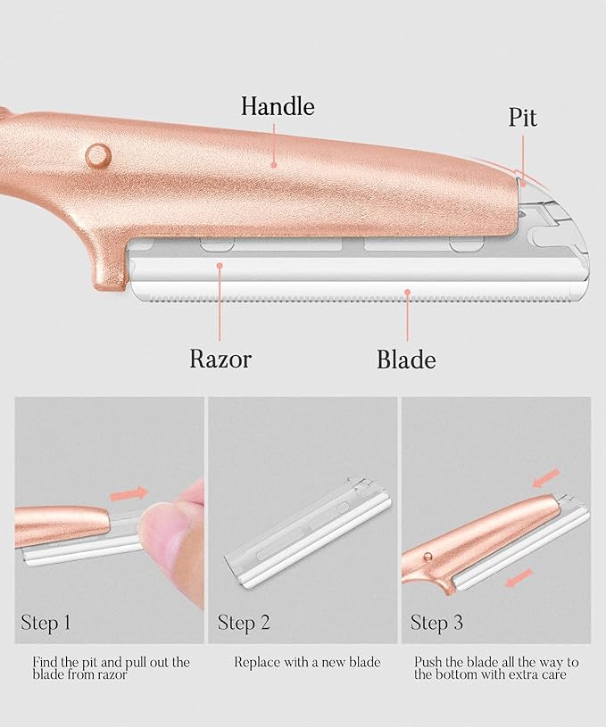 ennva Eyebrow Razor for Women-Eyebrow Trimmer Dermaplaning Tool-Ergonomic Eyebrow Shaper & Facial Razor for Peach Fuzz-Exfoliating Face Razor for Eyebrows-Eye Brow Shaver Razors w/7 Blades- Rose Gold