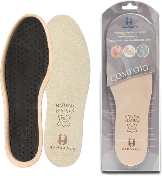 HANDARTE Leather Sockless Shoe Insoles | Thin Dress Shoe Inserts for Women | 100% Natural Goatskin - ChromeFree, Anti Sweat & Anti-Odor (US W5.5/6 | EU36)