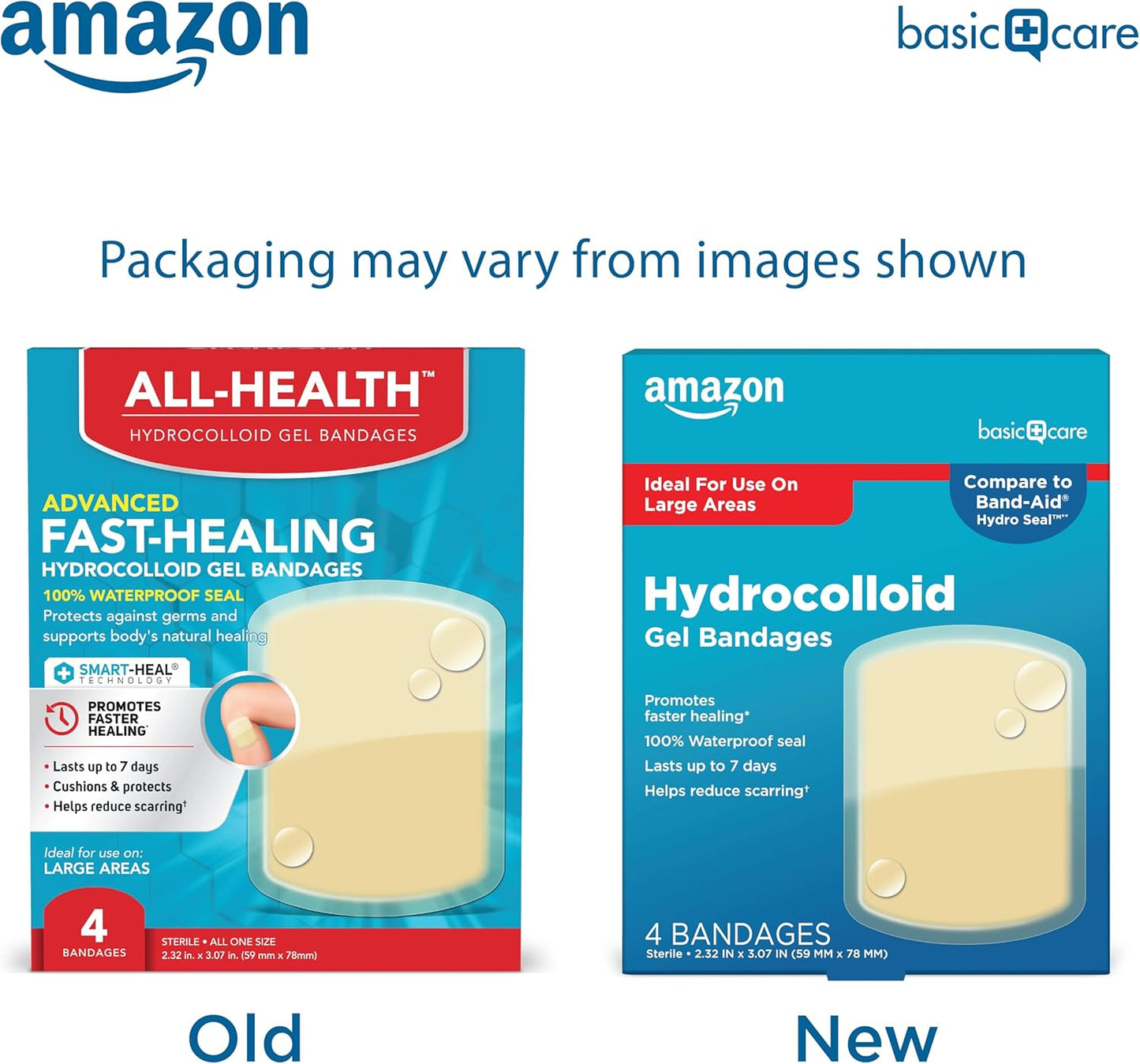 Amazon Basic Care Advanced Fast Healing Hydrocolloid Gel Bandages, Large Wound Dressing, 4 ct